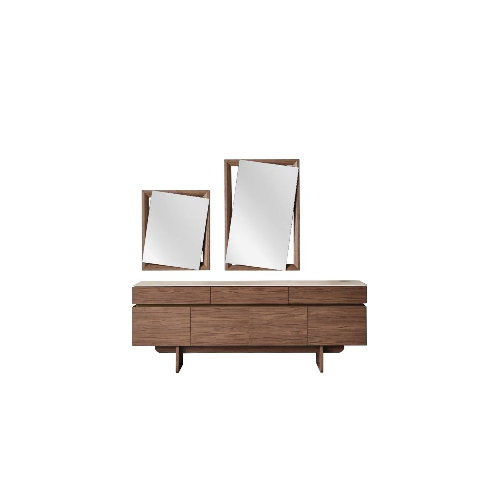 Artekko Stone Καφέ Μπουφές MDF με Όψη Πέτρας στην Επιφάνεια (210x48x79)cm με 2 Καθρέπτες (90x90x5)cm (60x50x5)cm 3pcs Artekko 783-6409