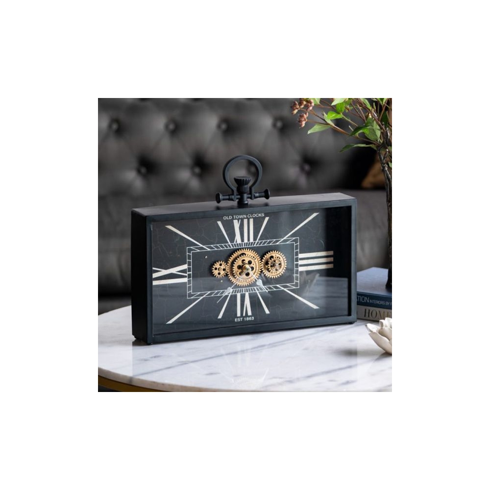 Artekko Clock Μαύρο Μεταλλικό Επιτραπέζιο Ρολόι με Μηχανισμό (45x8x33)cm Artekko 78665-DS