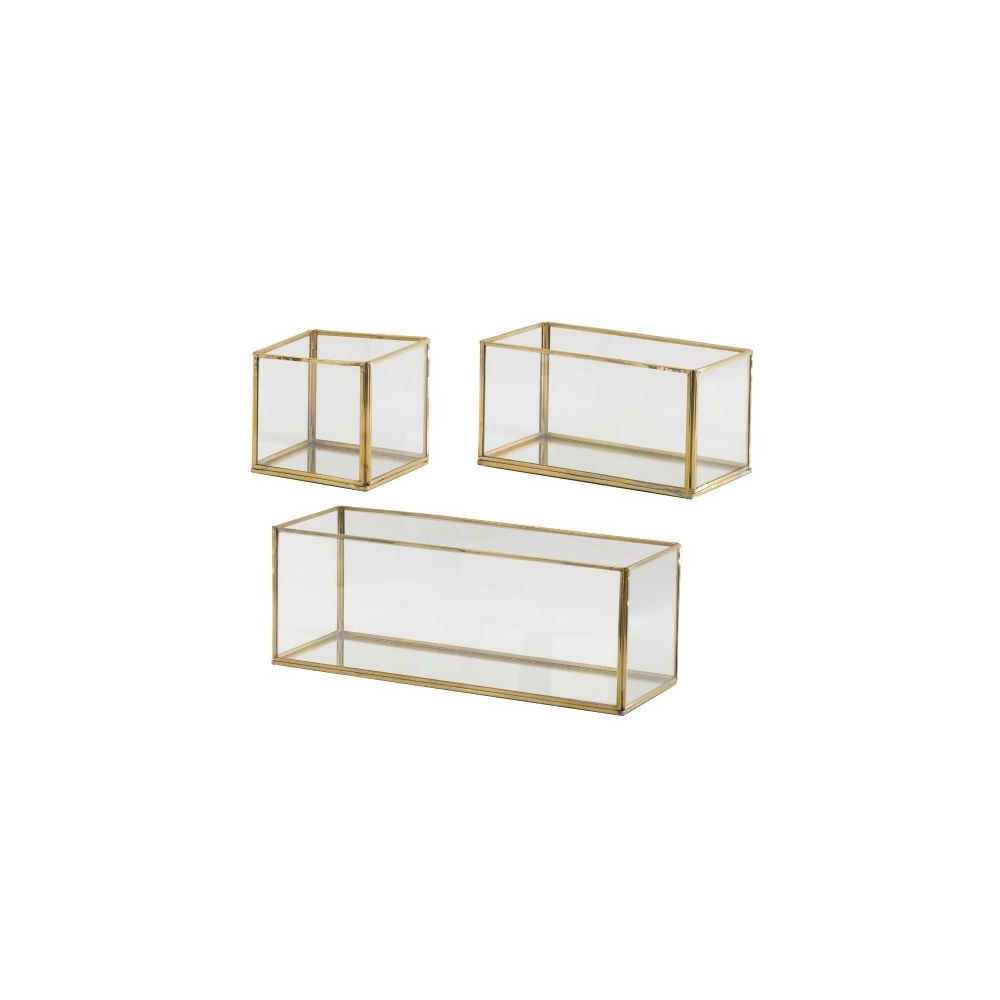 Artekko Boxes Γυάλινα Διακοσμητικά Δοχεία με Χρυσό Μεταλλικό Σκελετό (35.6x12.7x12.7)cm 3pcs Artekko 79120