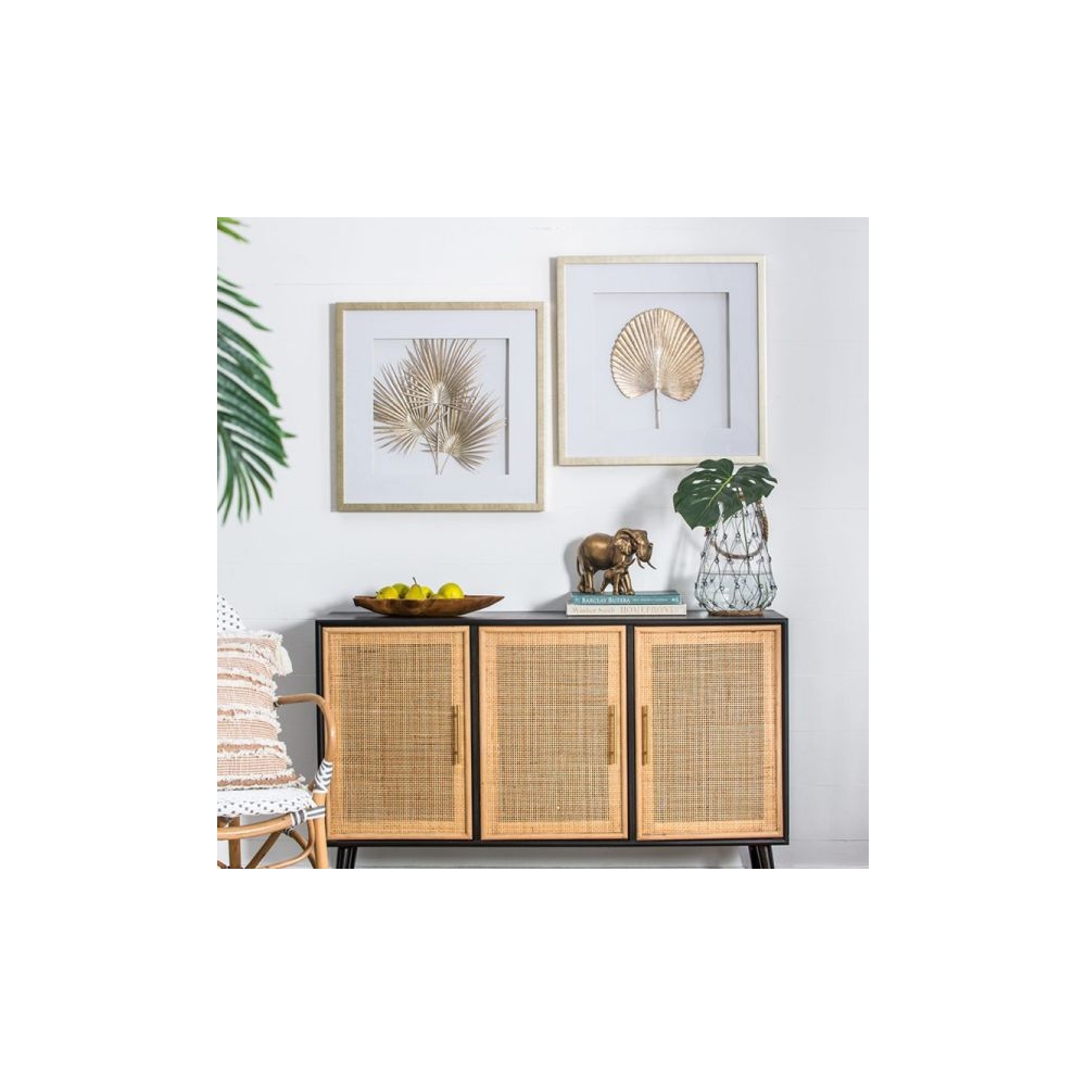 Artekko Botanicial Πίνακας με Φύλλα Ξύλο Γυαλί Χρυσό (56x3x56)cm Σετ/2 Artekko 83433-SA