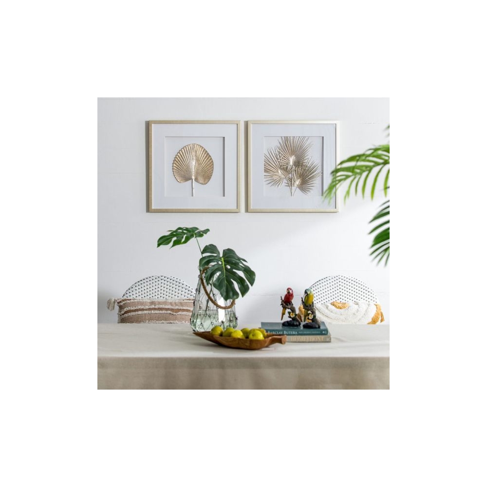 Artekko Botanicial Πίνακας με Φύλλα Ξύλο Γυαλί Χρυσό (56x3x56)cm Σετ/2 Artekko 83433-SA
