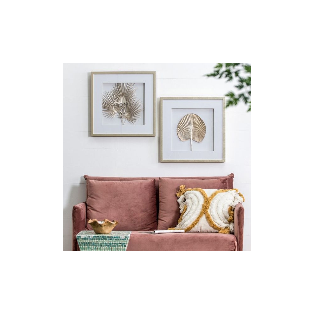Artekko Botanicial Πίνακας με Φύλλα Ξύλο Γυαλί Χρυσό (56x3x56)cm Σετ/2 Artekko 83433-SA