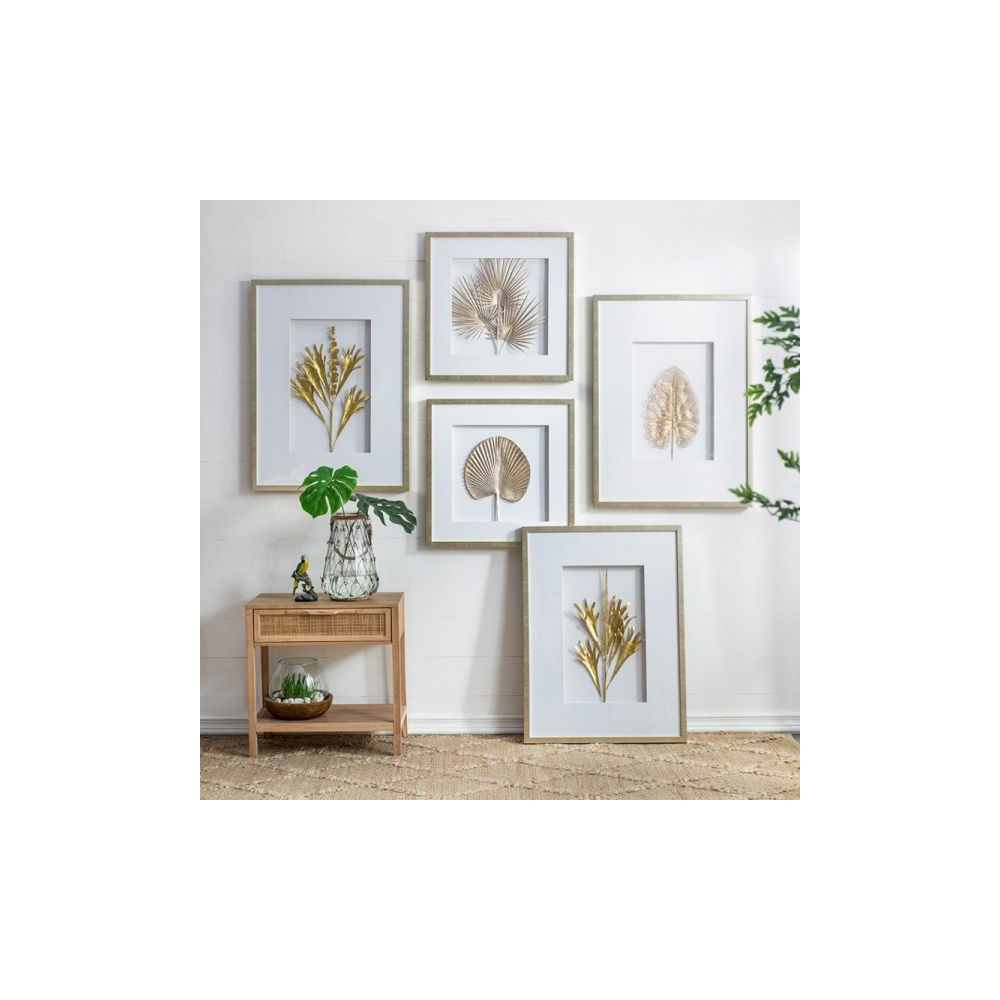 Artekko Botanicial Πίνακας με Φύλλα Ξύλο Γυαλί Χρυσό (56x3x56)cm Σετ/2 Artekko 83433-SA