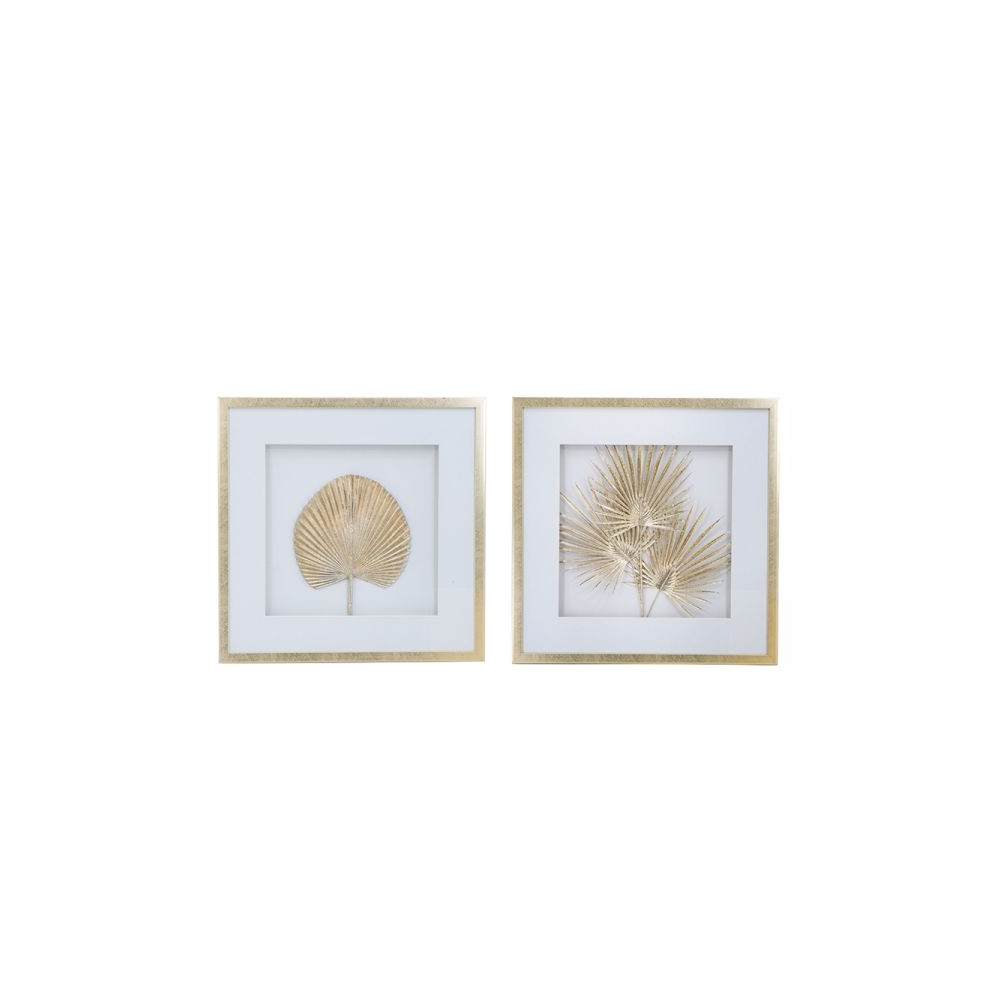 Artekko Botanicial Πίνακας με Φύλλα Ξύλο Γυαλί Χρυσό (56x3x56)cm Σετ/2 Artekko 83433-SA