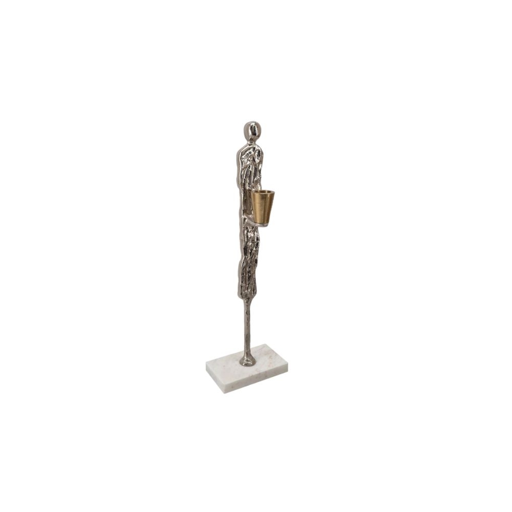 Artekko Figurine Ασημί Μεταλλικό Κηροπηγιο με Φιγούρα σε Μαρμάρινη Βάση (12.1x7.6x39.4)cm Artekko 86845-DS