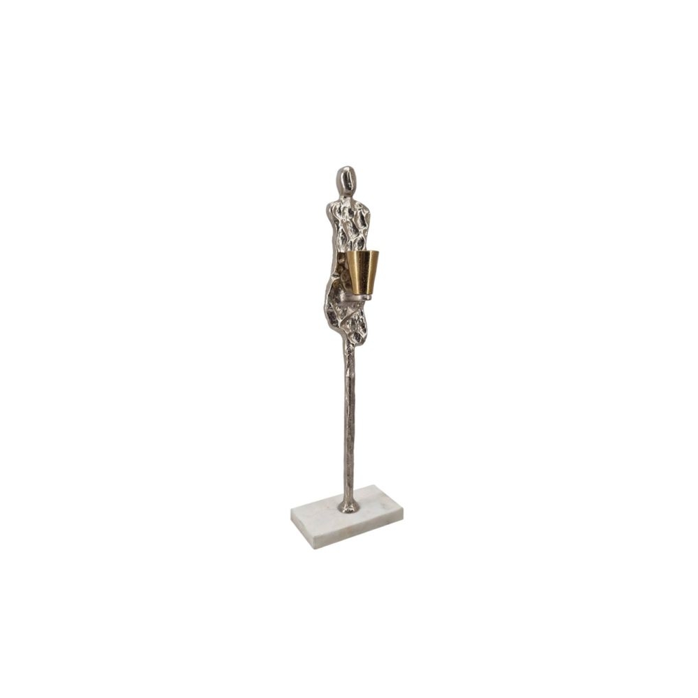 Artekko Figurine Ασημί Μεταλλικό Κηροπηγιο με Φιγούρα σε Μαρμάρινη Βάση (12.1x7.6x40.1)cm Artekko 86846-DS