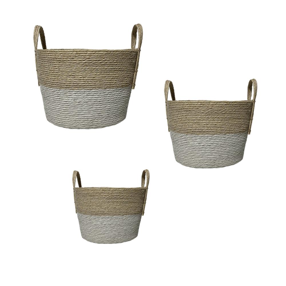 ΚΑΛΑΘΙ SYNTH. RATTAN ΣΤΡΟΓΓ. SET/3 ΦΥΣΙΚΟ ΛΕΥΚΟ 35X25/30X20/25X15EK. Espiel FEX201