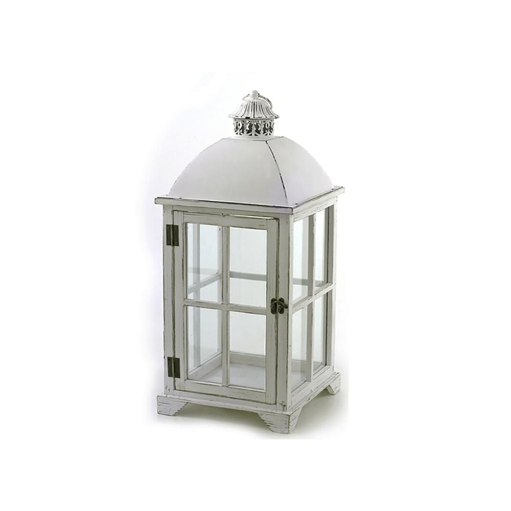 Ξύλινο φανάρι πατίνα λευκό 57,5cm Zaros HT253-L