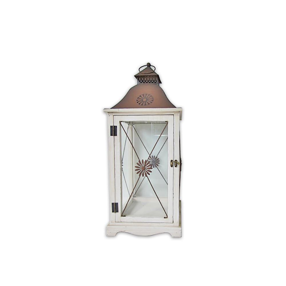 Ξύλινο φανάρι εκρου/καφέ 68cm Zaros HT308-L