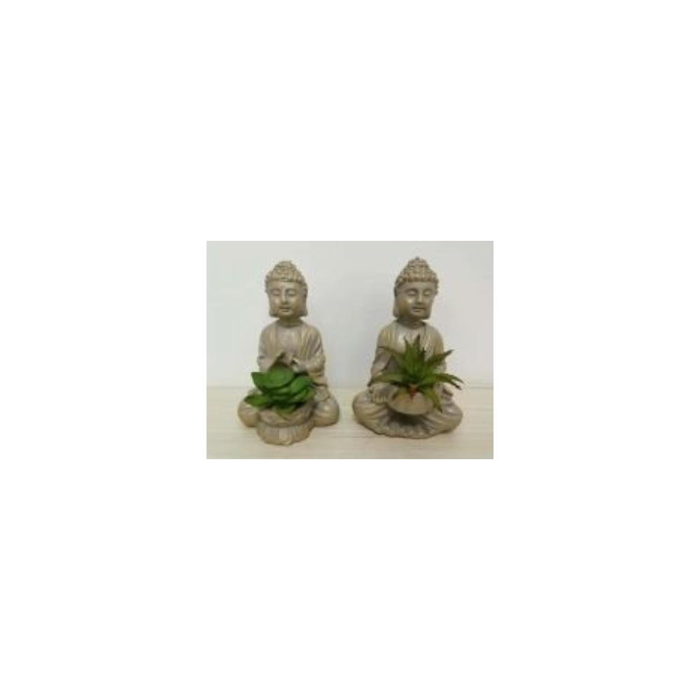 Artekko Buddha Διακοσμητικός Βούδας με Φυτό Τσιμεντένιο Χρυσό Μπεζ (10x10x16) Σετ/2 Artekko D9396
