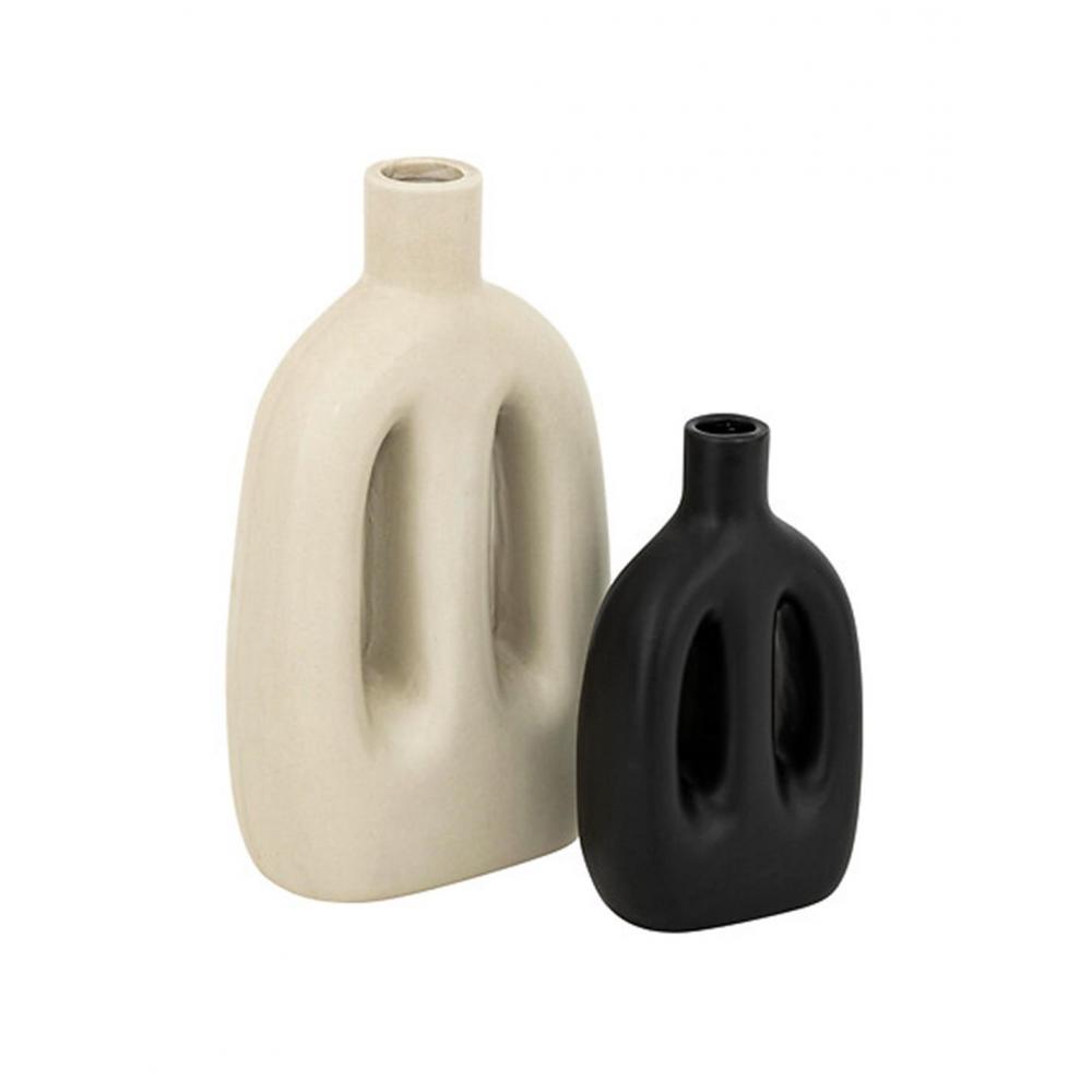 Βάζα σετ 2 εκρού/μαύρο 11x5,5x20cm Plastona 07.204237