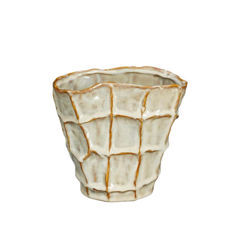Βάζο cream οβάλ ανάγλ.τετράγωνα 18x11,5x16,5cm Plastona 02.1174458