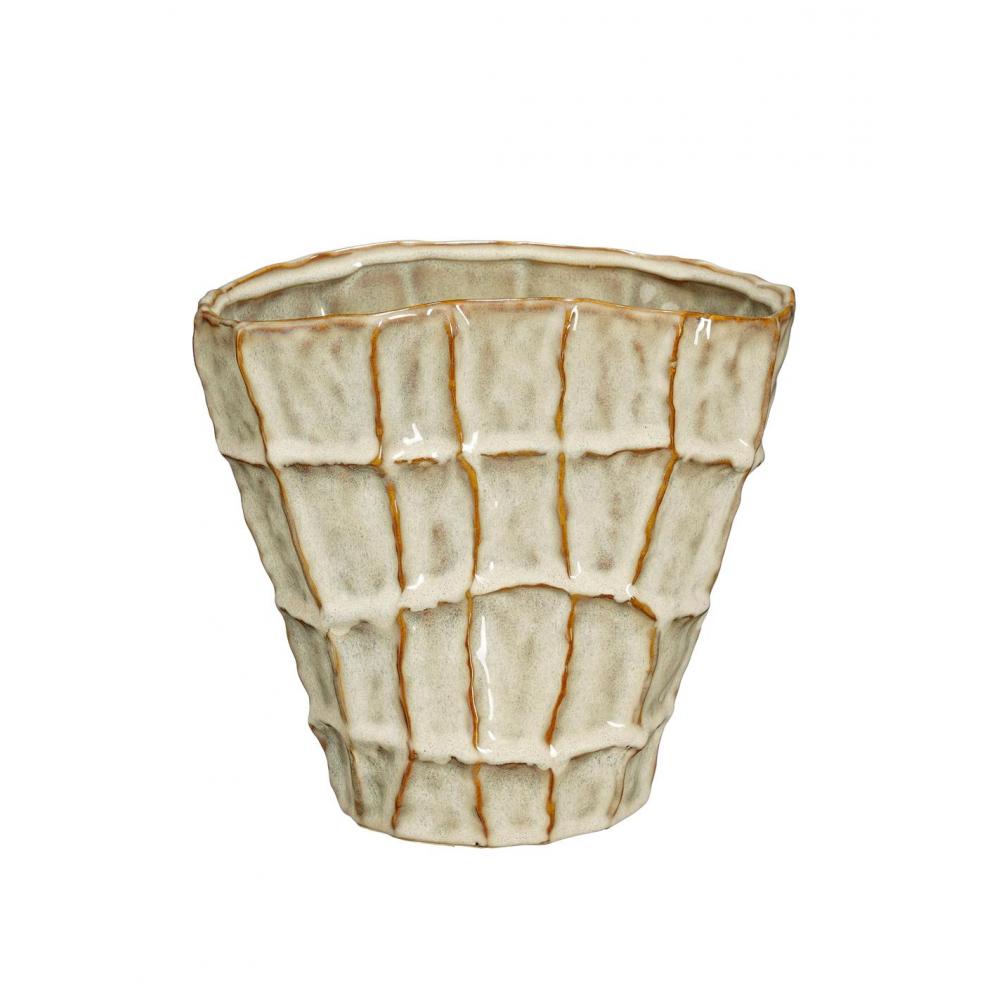 Βάζο cream οβάλ ανάγλ.τετράγωνα 22x14,5x21cm Plastona 02.1174459