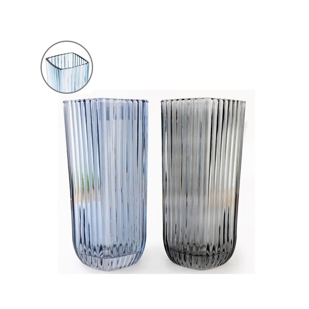 Βάζο γυαλ.ριγέ 2χρ. Τετρ.29εκ. Plastona 014.BL0516