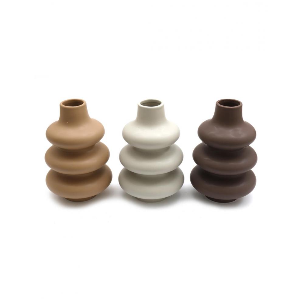 Βάζο κεραμ.brown ribbed 13X21, 3χρ.καφέ Plastona 014.AB0100