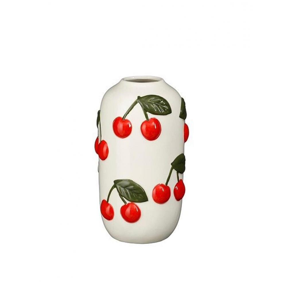 Βάζο κεραμικό λευκό με κεράσια Φ10Η18cm Plastona 02.1195382