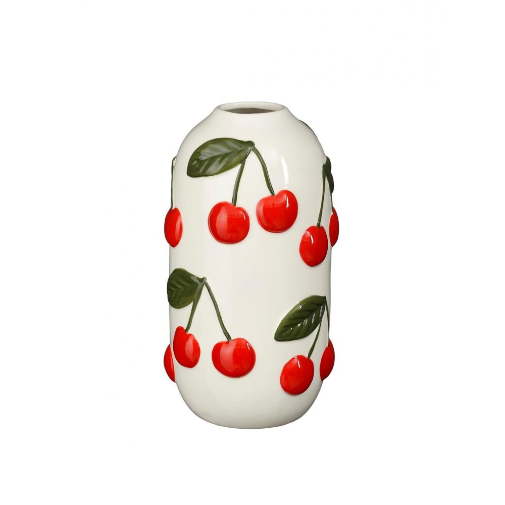 Βάζο κεραμικό λευκό με κεράσια Φ11Η22cm Plastona 02.1195383