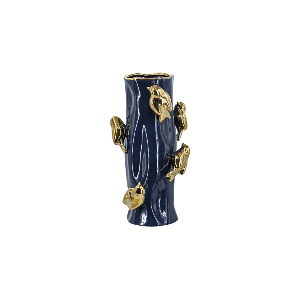 Artekko Glazed Μπλε Κεραμικό Βάζο με Χρυσά Πουλιά (20.5x20.5x39.5)cm Artekko C5548