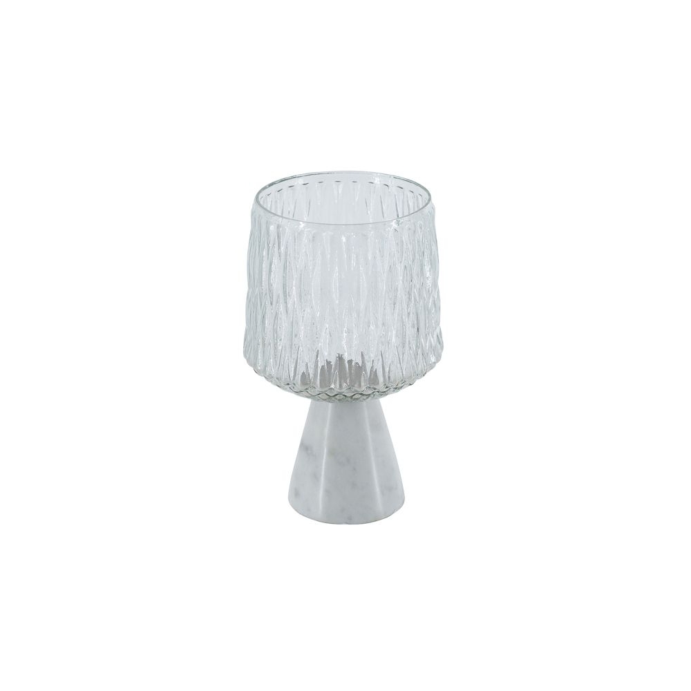 Artekko Marble Διάφανο Γυάλινο Κηροπήγιο σε Λευκή Μαρμάρινη Βάση (13x13x20)cm Artekko C5557