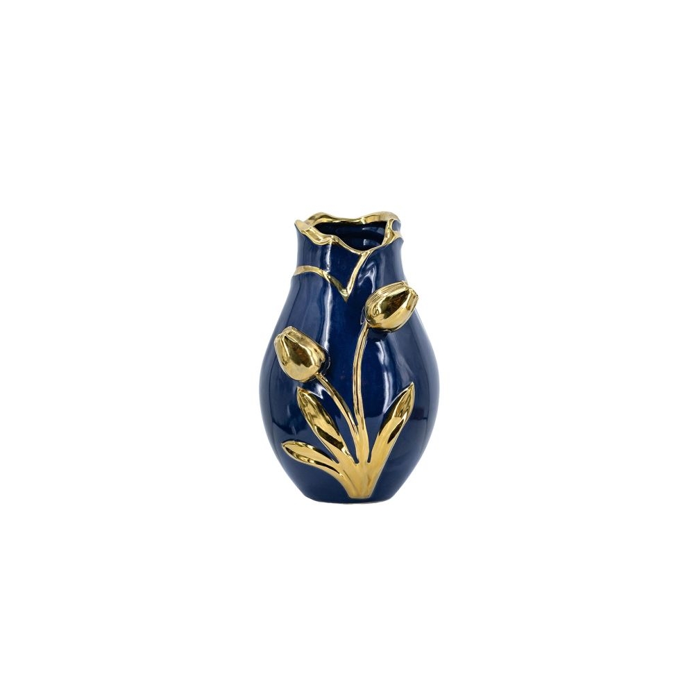 Artekko Glazed Μπλε Κεραμικό Βάζο με Χρυσές Λεπτομέρειες (19x19x28.5)cm Artekko C8878