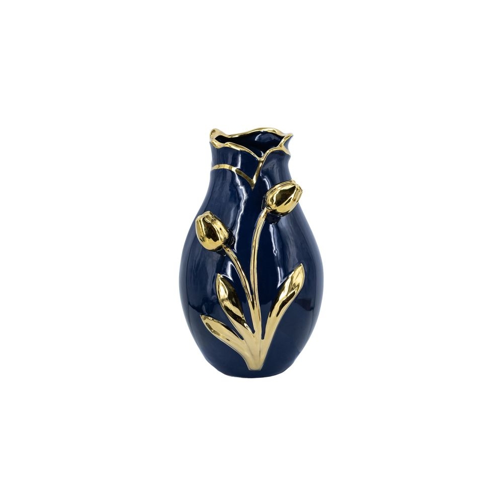 Artekko Glazed Μπλε Κεραμικό Βάζο με Χρυσές Λεπτομέρειες (20x20x34.5)cm Artekko C8879