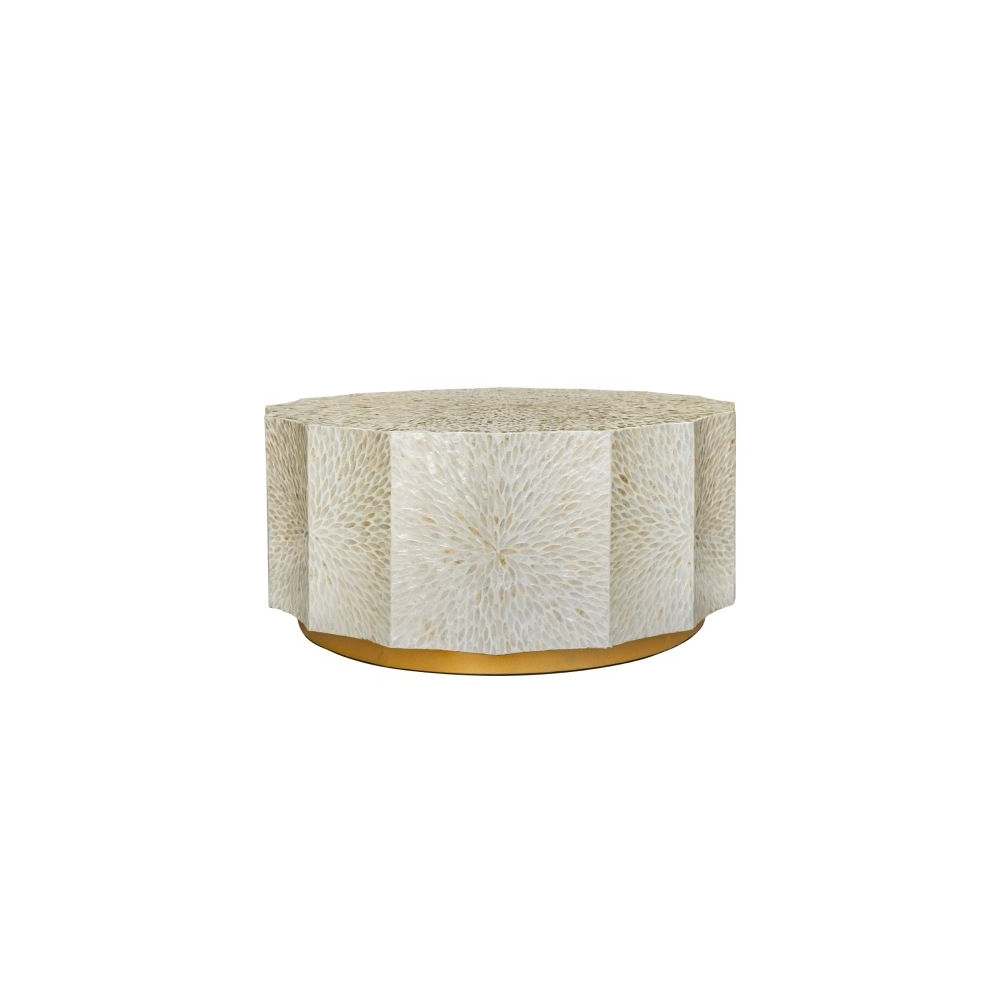 Artekko Ivory Εκρού Τραπέζι Σαλονιού από MDF και Capiz (90x90x40)cm Artekko D5589