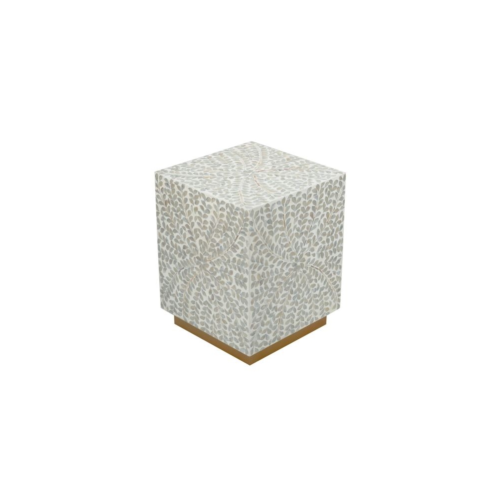Artekko Ivory Γκρι Βοηθητικό Τραπέζι Σκαμπό από MDF και Capiz (35x35x45)cm Artekko D5603