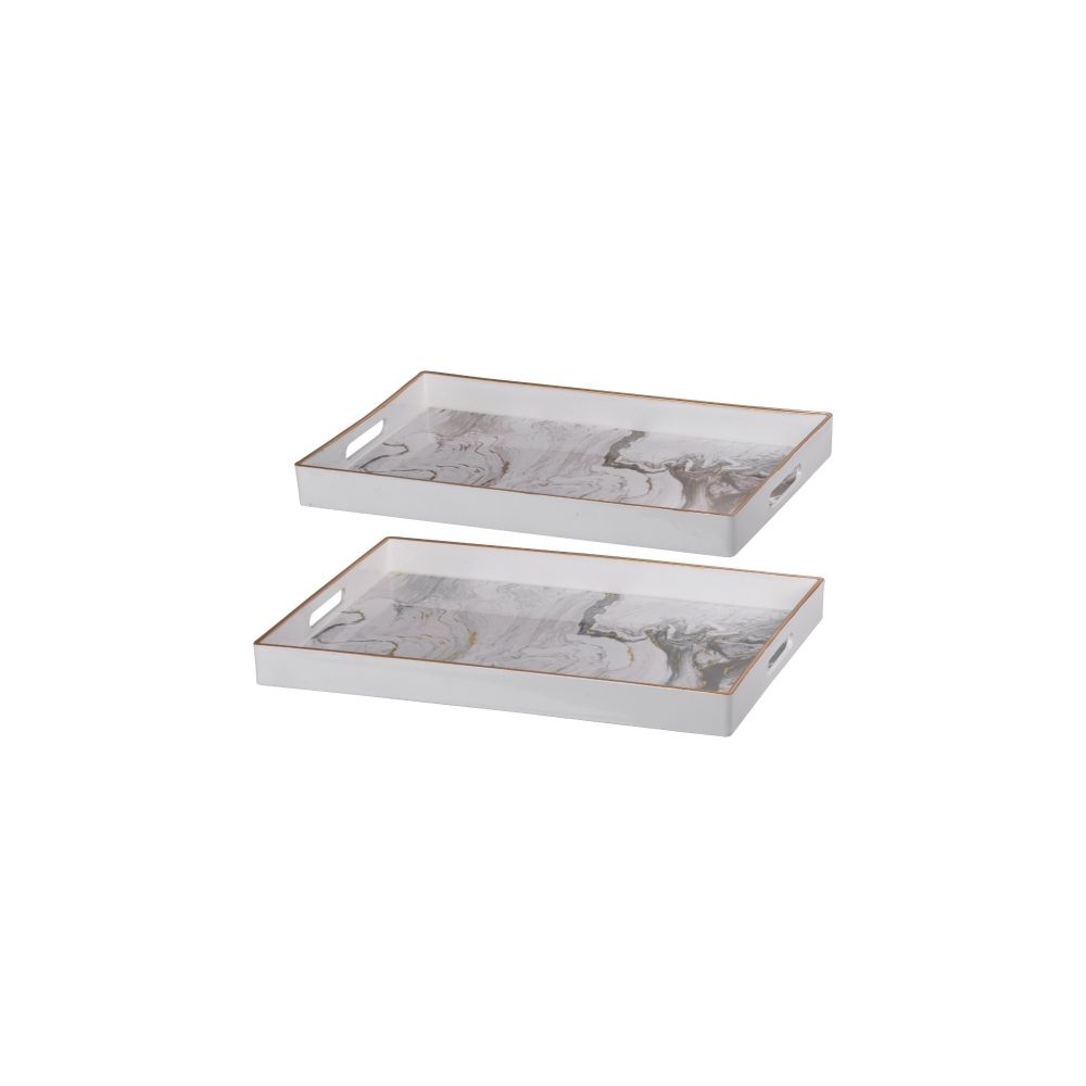 Artekko Tray Δίσκος Διακοσμητικός Πλαστικό Μαύρο Λευκό (48x36x5)cm Σετ/2 Artekko DF43576-WHIT-DS