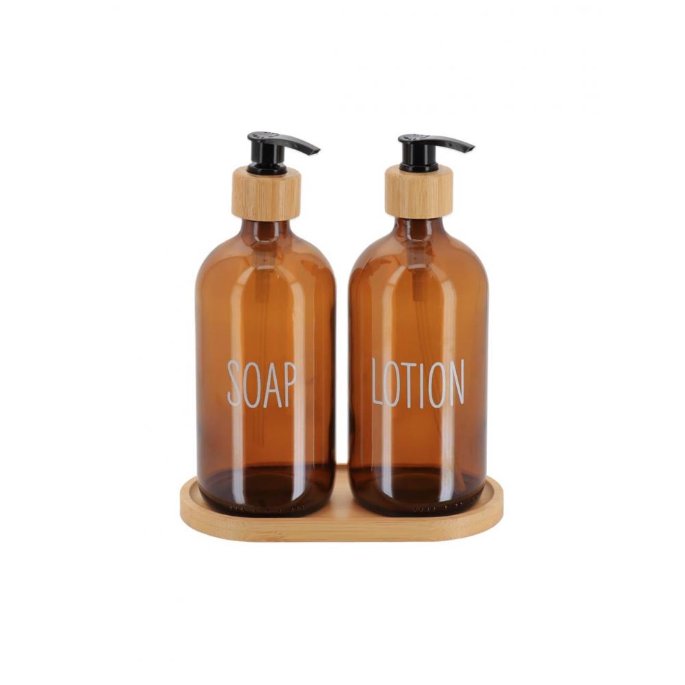 Dispenser γυάλ.set/2 σε bamboo βάση 500ml/17,5x8x21,5cm Plastona 06.6815168