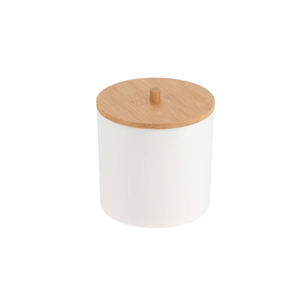 Δοχείο πλαστικό για βαμβάκι λευκό με bamboo Plastona 06.6785210