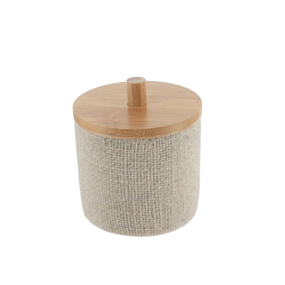 Δοχείο polyresin εκρού  σαγρέ με καπάκι bamboo Plastona 06.67161104