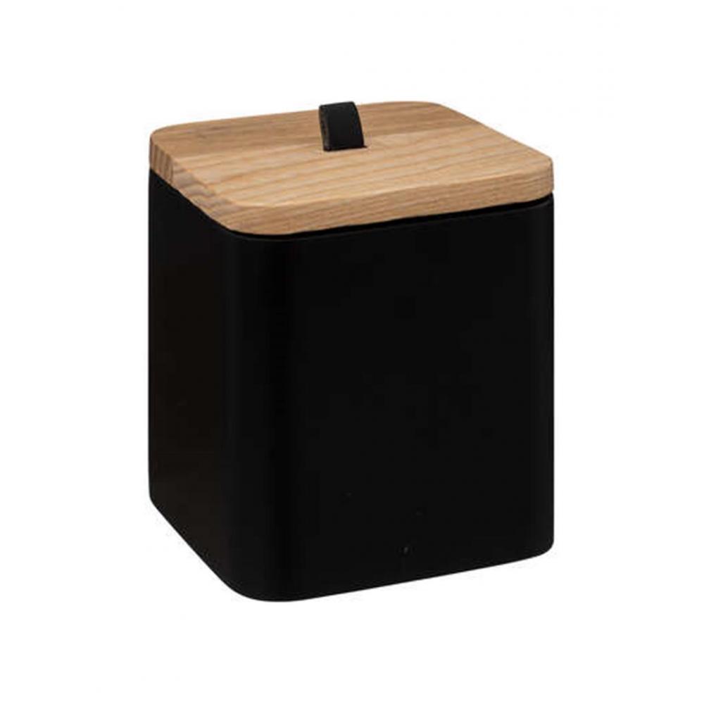 Δοχείο polyresin μαύρο με καπάκι bamboo 9,1x9,1x10,3cm Plastona 07.174989