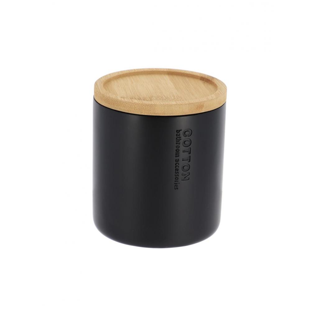 Δοχείο polyresin μαύρο  με καπάκι bamboo 13x20cm Plastona 06.67101237