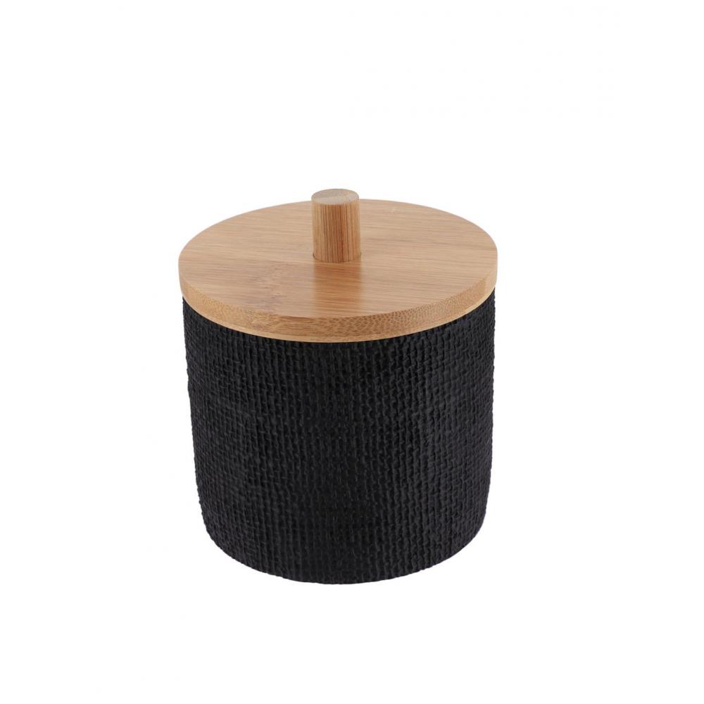 Δοχείο polyresin μαύρο  σαγρέ με καπάκι bamboo Plastona 06.67161103