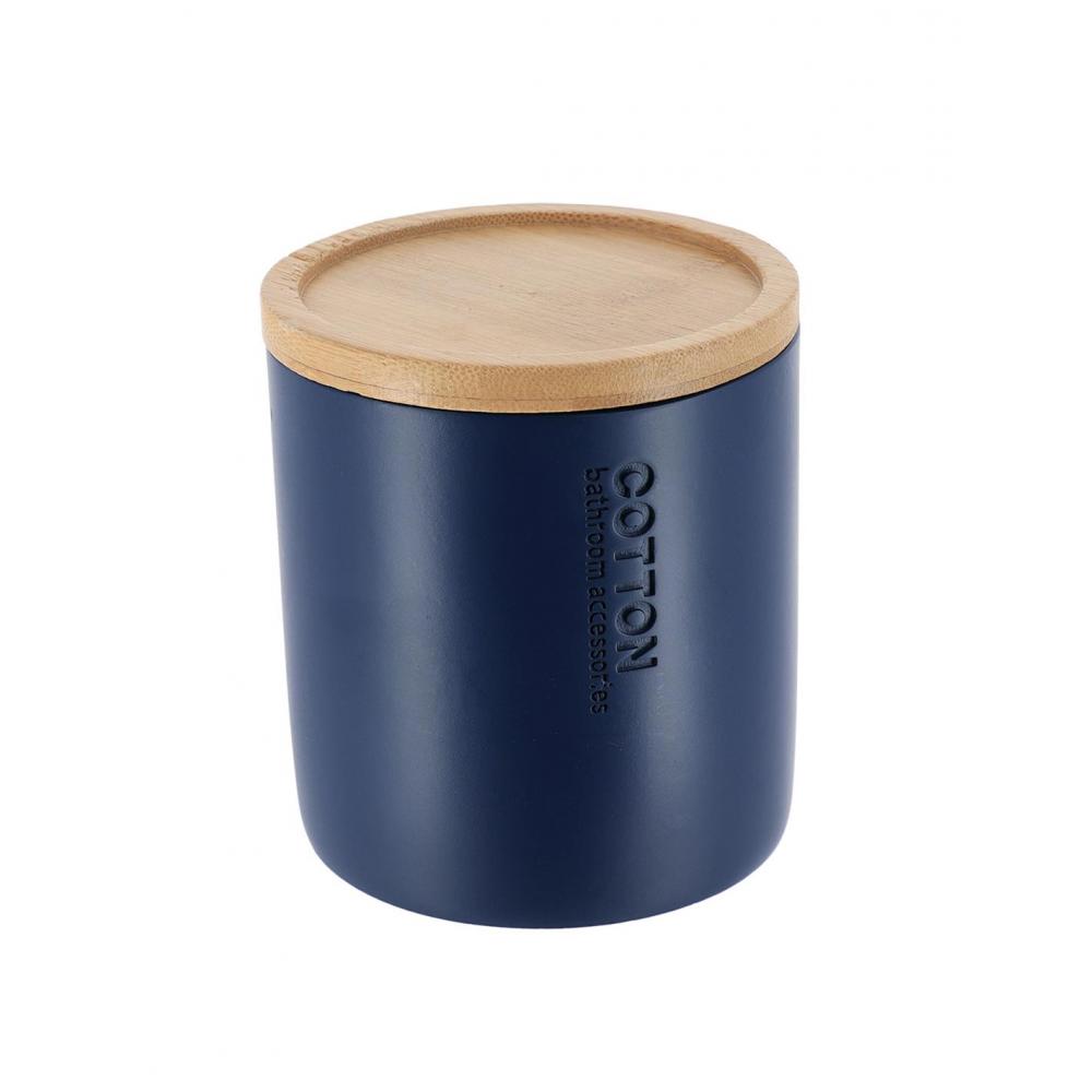Δοχείο polyresin μπλε  με καπάκι bamboo Plastona 06.67101118