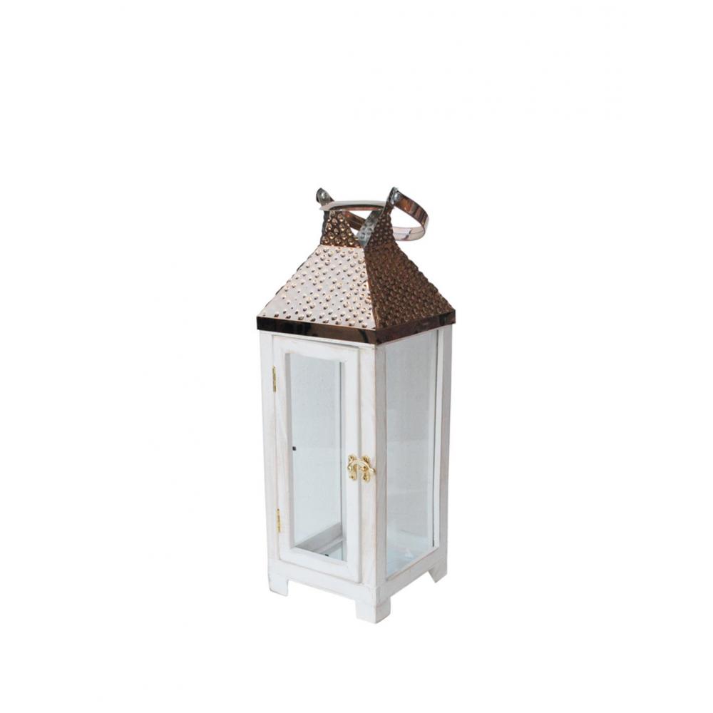 Φανάρι ξύλινο λευκό/χάλκινη σκεπή 14X14X40cm Plastona 00.07.77004