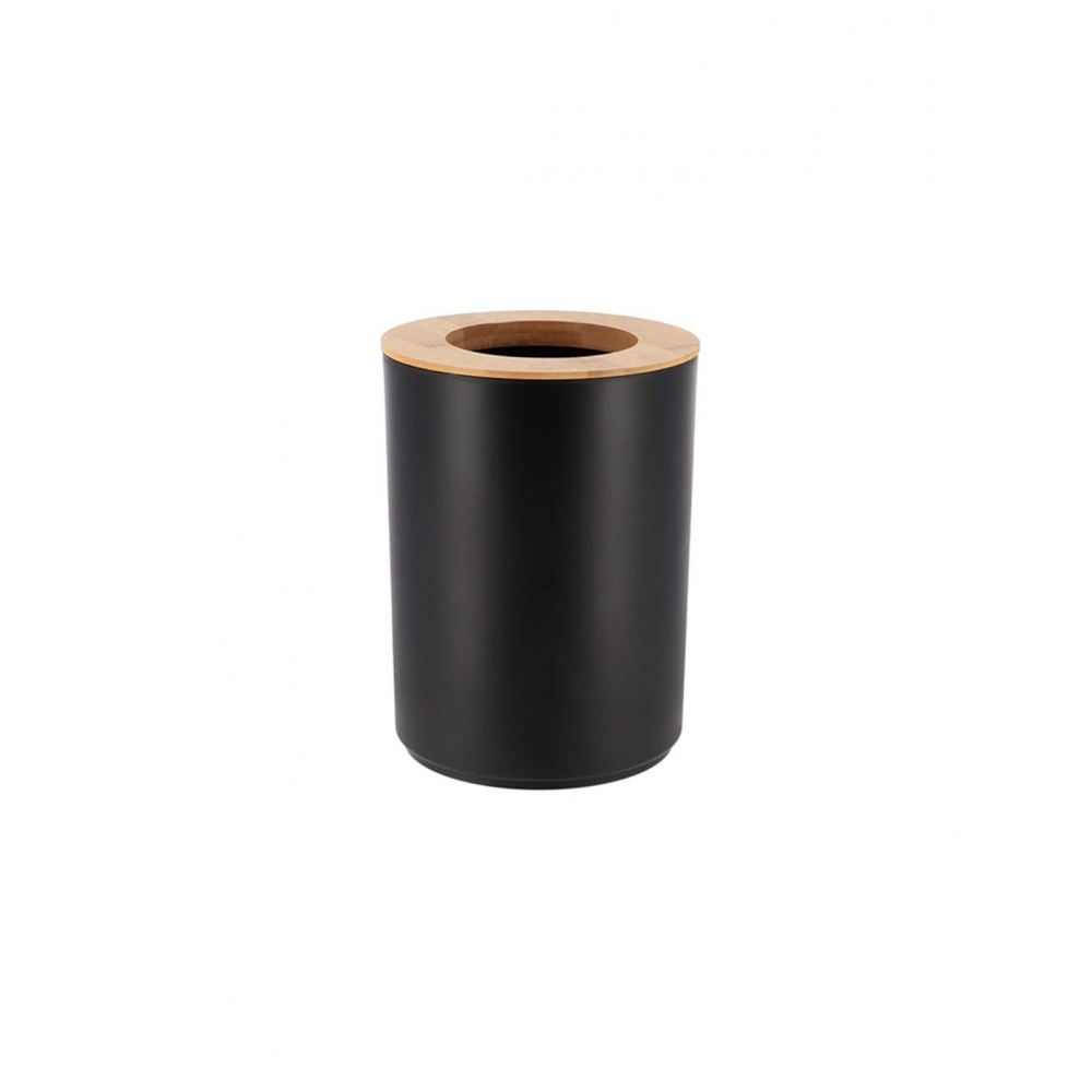 Κάδος απορ.πλαστικός μαύρος  με bamboo 5LT/18.5x24cm Plastona 06.6574N237