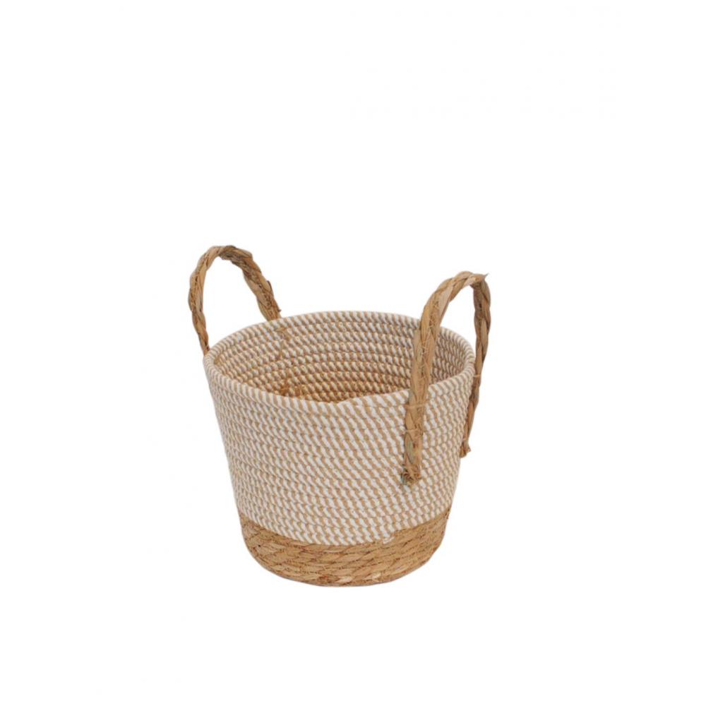 Καλάθι βαμβ.ψάθινο εκρού-φυσικό Φ18,5Η14,5/22cm Plastona 00.06.61357