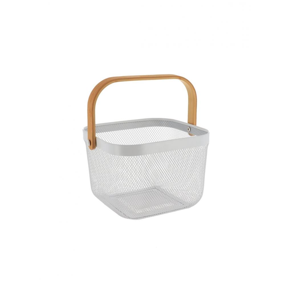 Kαλάθι μεταλ. Λευκό με bamboo χέρι 24Χ24Χ17,5 Plastona 06.8860100