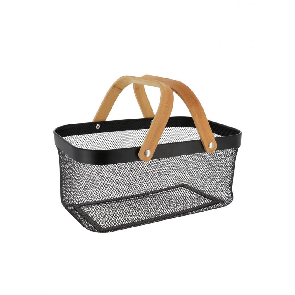 Kαλάθι μεταλ. Μαύρο  με bamboo χέρι 39Χ25Χ19,5 Plastona 06.8861103