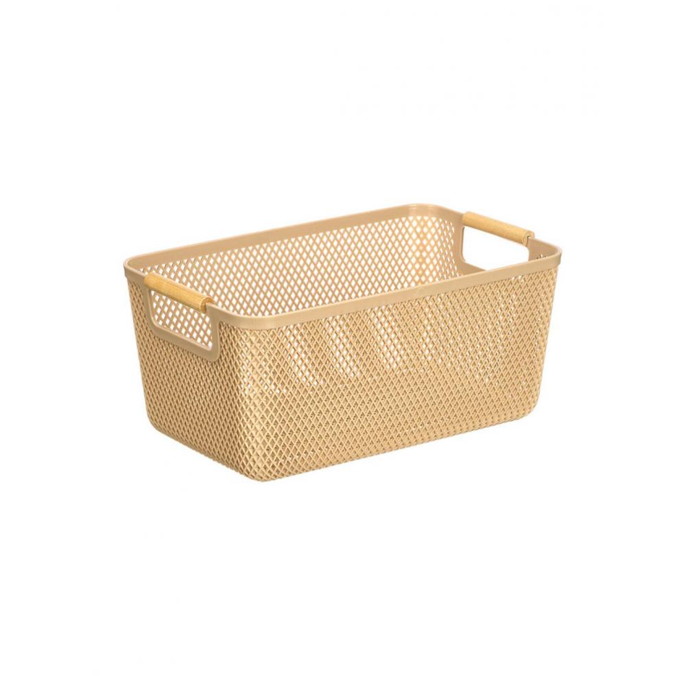 Καλάθι μπεζ πλαστικό/bamboo χερούλια 27,5X18cm Plastona 029.12867