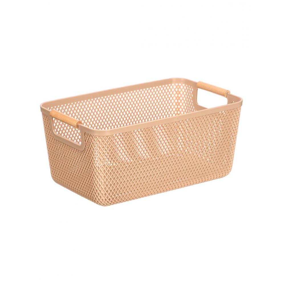 Καλάθι μπεζ πλαστικό/bamboo χερούλια 36X22cm Plastona 029.12869