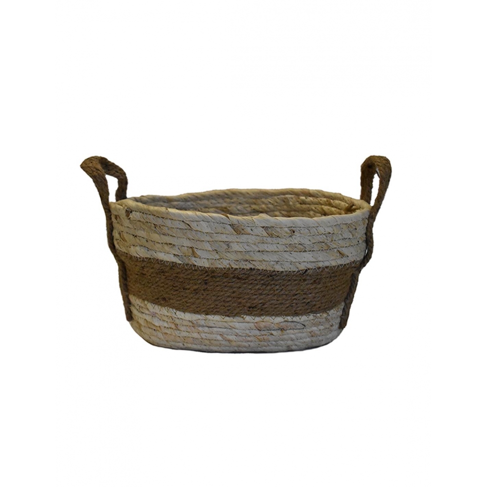 Καλάθι οβάλ ψάθινο εκρού με καφέ 32X22X17 Plastona 00.06.67257