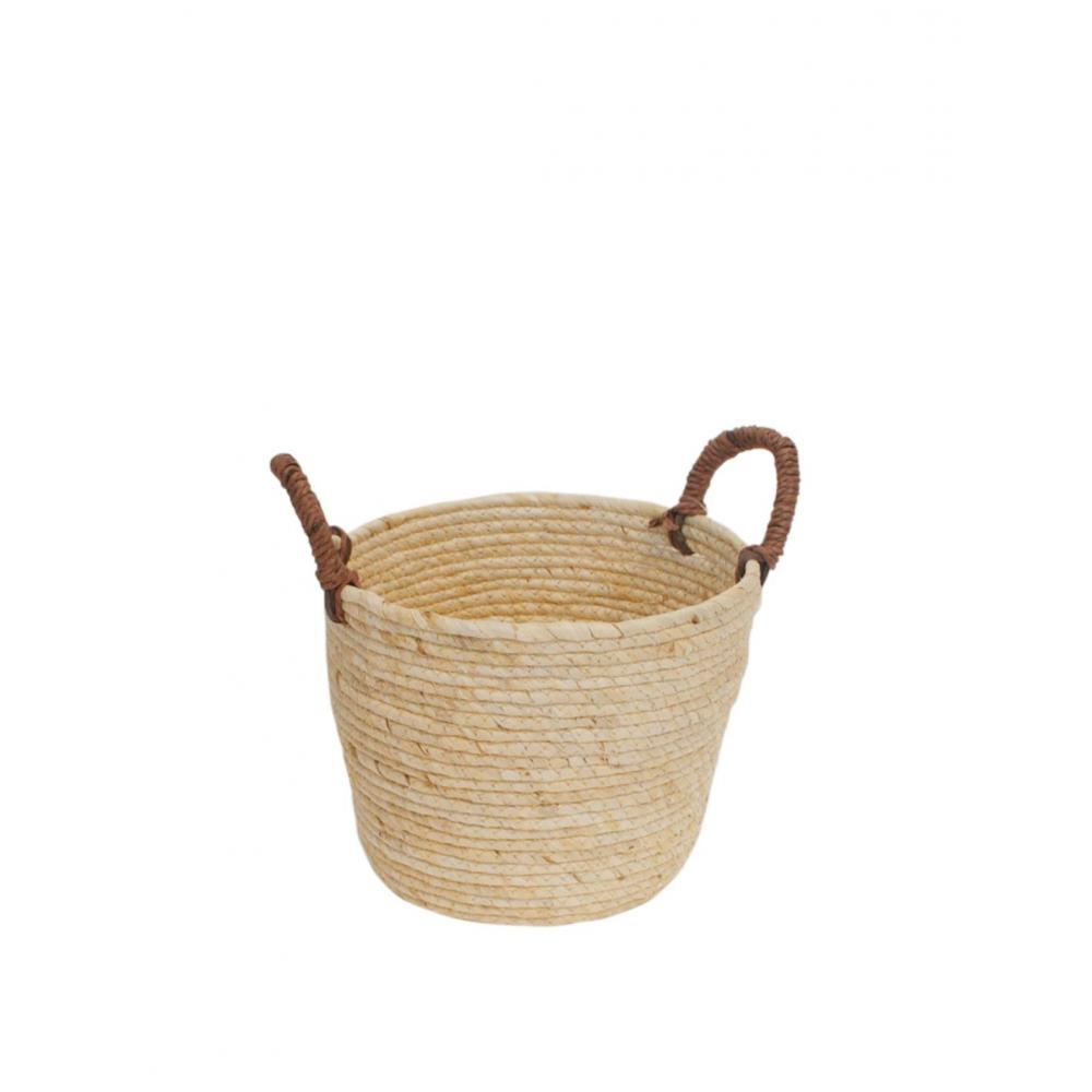 Καλάθι ψάθινο εκρού/καφέ χερούλια Φ25Η19,5/27cm Plastona 00.06.61370