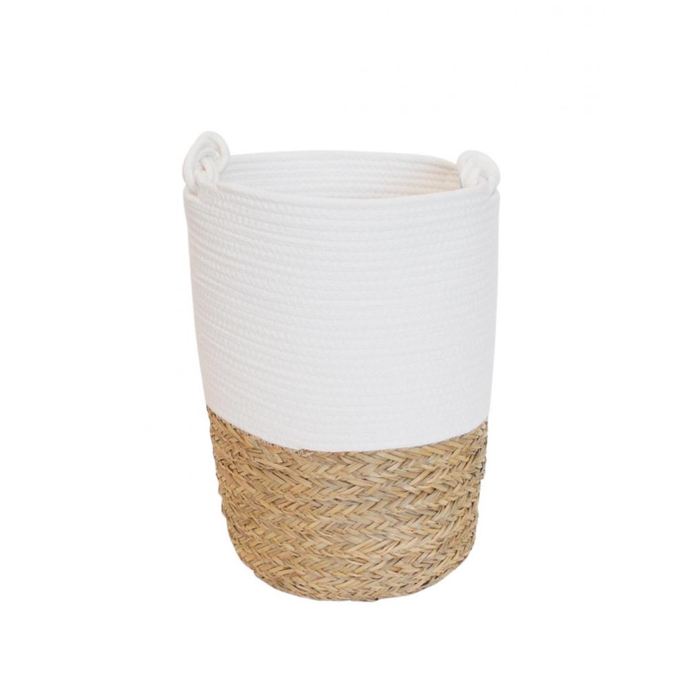 Καλάθι ψάθινο φυσικό βαμβ.λευκό Φ31Η43cm Plastona 00.06.61438