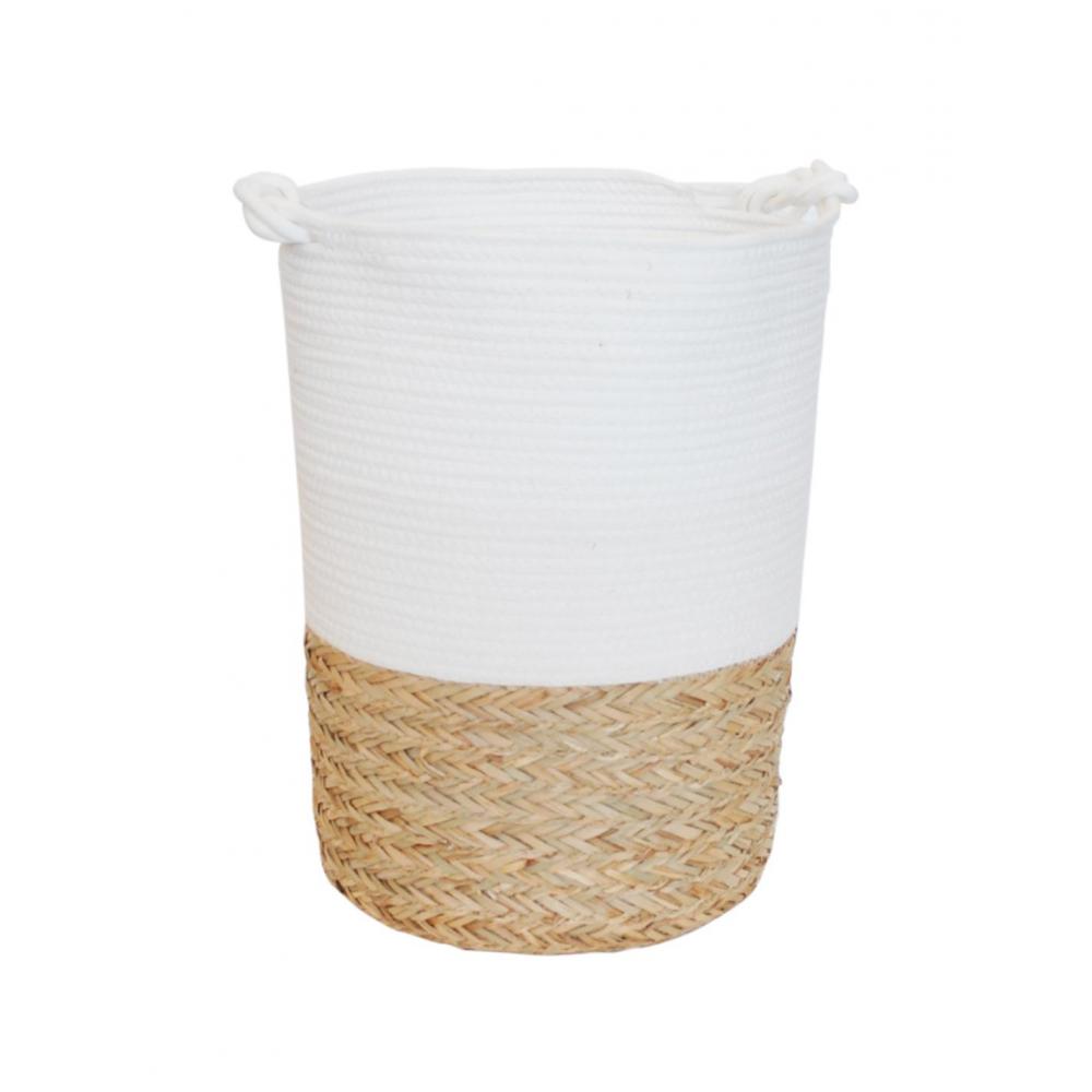 Καλάθι ψάθινο φυσικό βαμβ.λευκό Φ38Η50cm Plastona 00.06.61439