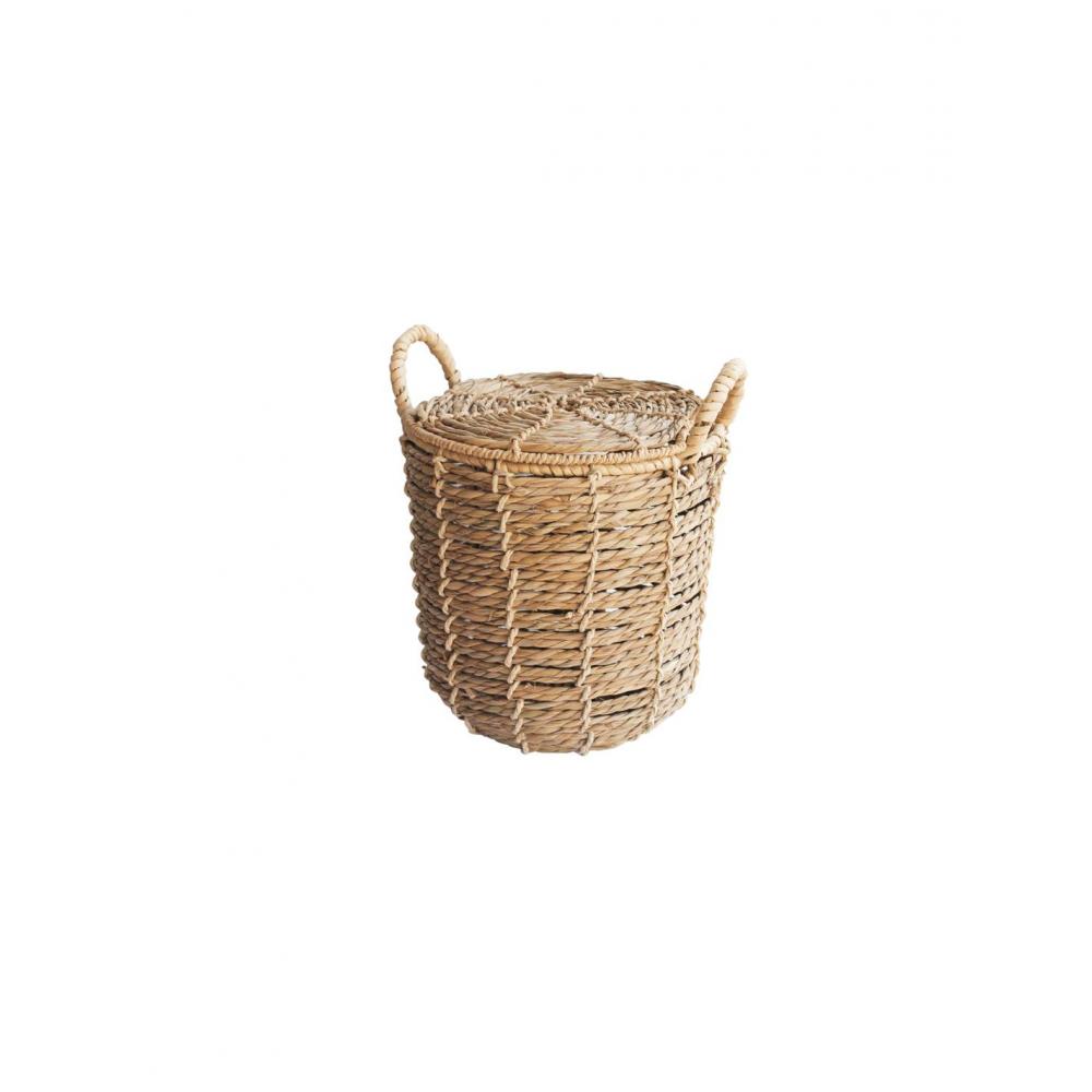 Καλάθι ψάθινο φυσικό με καπάκι Φ30Χ30/37CM Plastona 00.06.61450