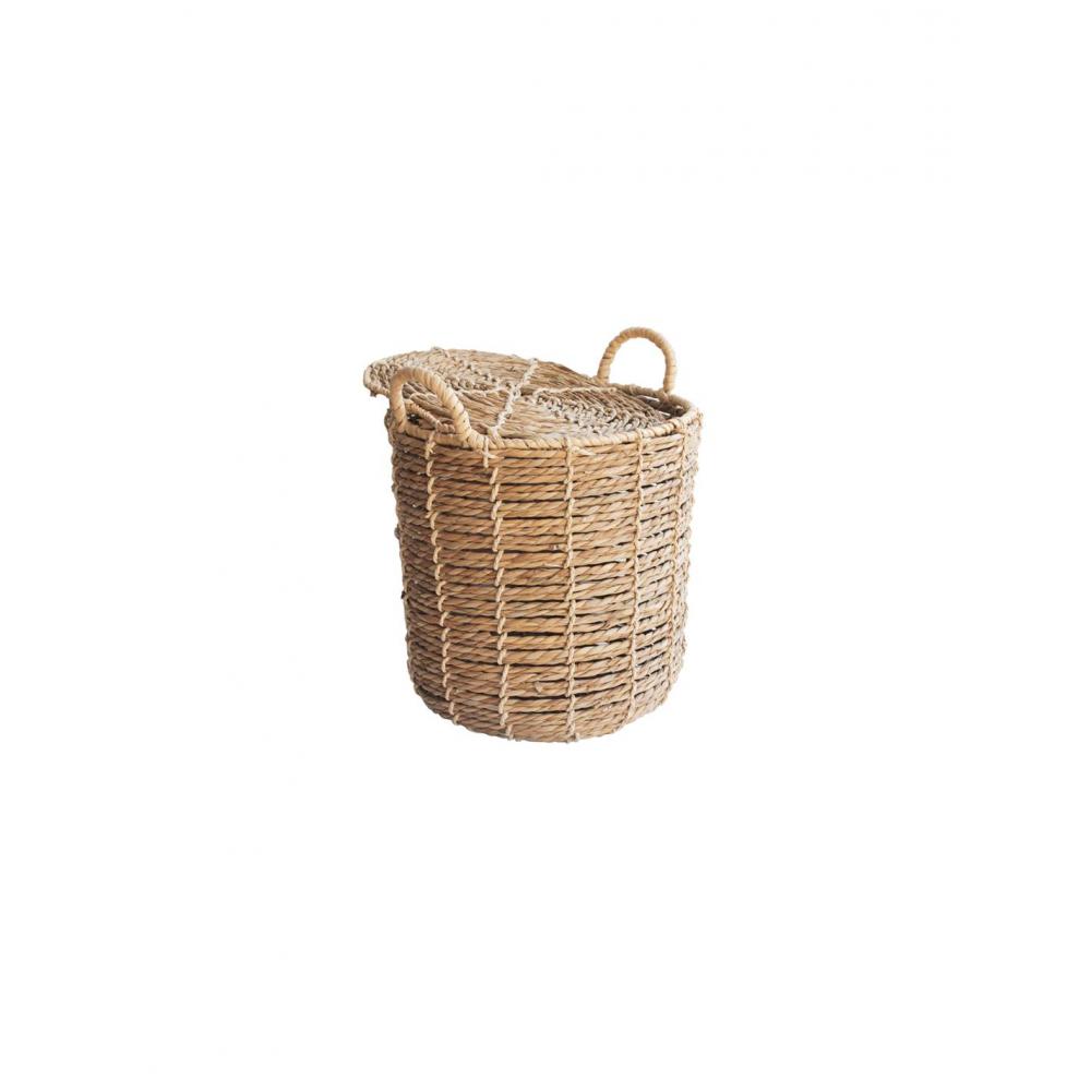Καλάθι ψάθινο φυσικό με καπάκι Φ35,5Χ36,5/44CM Plastona 00.06.61451