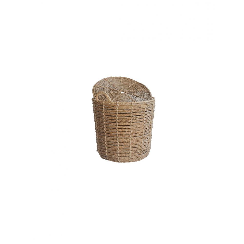 Καλάθι ψάθινο φυσικό με καπάκι  Φ41Χ40/47CM Plastona 00.06.61453