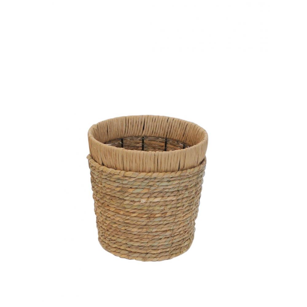 Καλάθι ψάθινο φυσικό/μεταλ.σκελ. Φ25Η25cm Plastona 00.06.61409